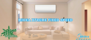 Image of an upmarket Pietermaritzburg home lounge with a Midea Xtreme Fixed Speed Air Conditioner on display.